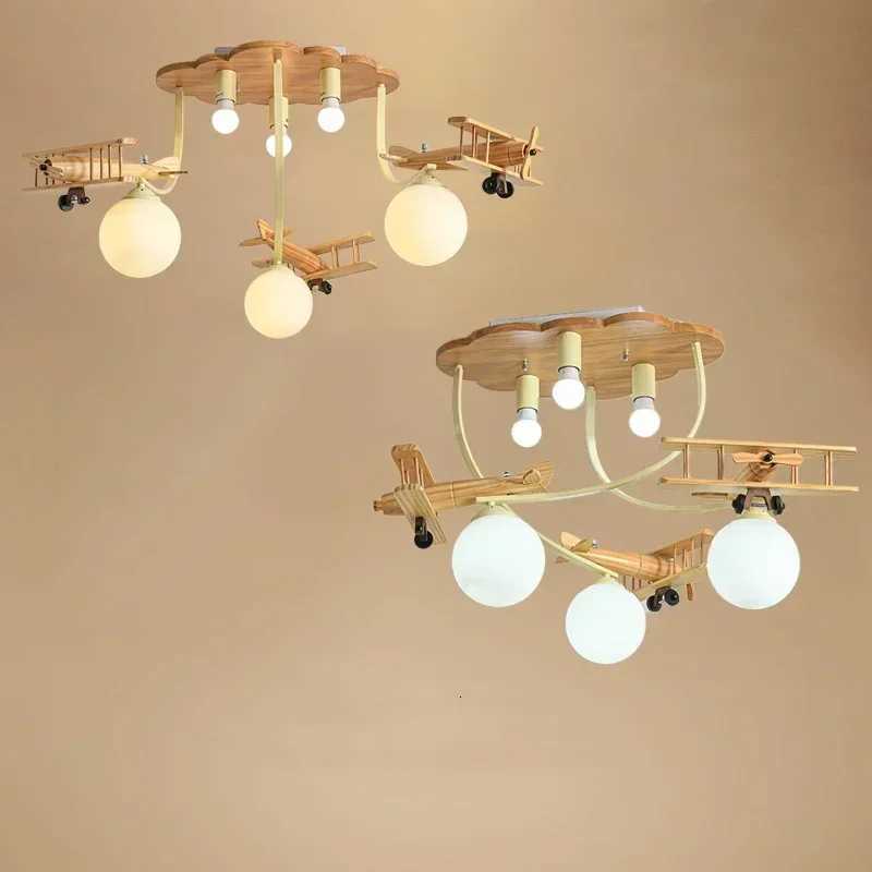 Airplane Chandelier Ceiling Lamp Wooden Airplane Pendant Light for Nursery Room Childrens Bedroom Indoor Home Decor Kids Lamp X250807