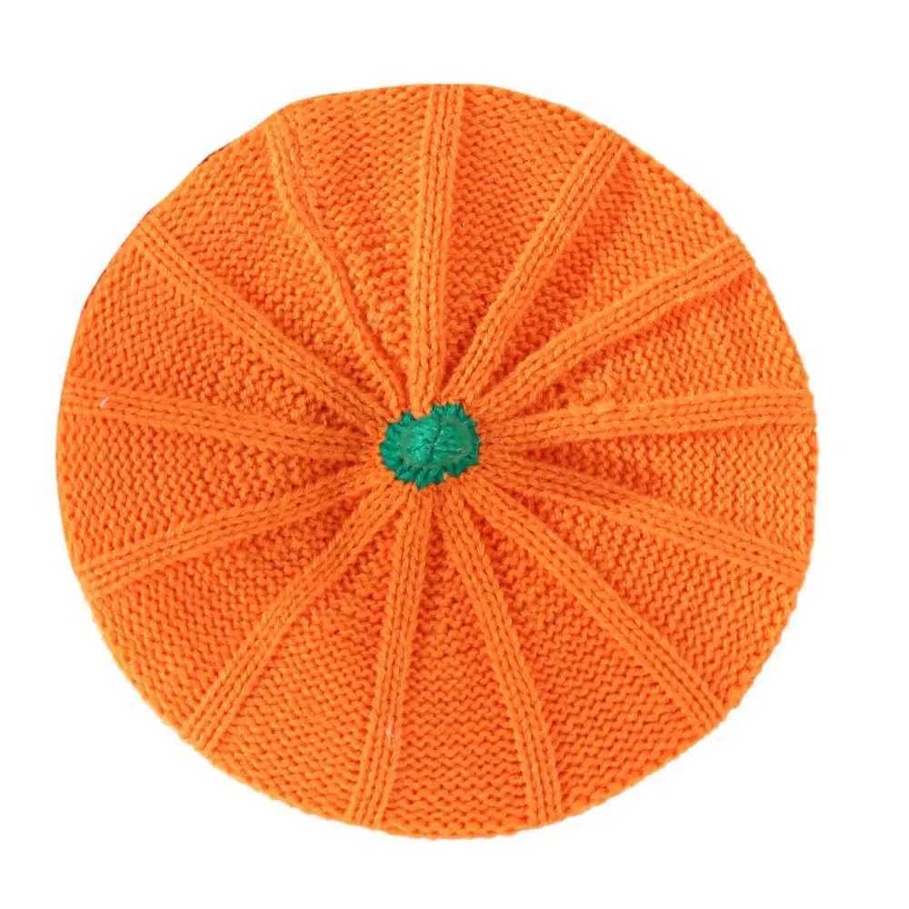 Fashion Orange Pumpkin Beret Painter Hat Keep Warm Knitted Hat Octagonal C Peaked C Parent-Child Hat Halloween Decoration XJ250807