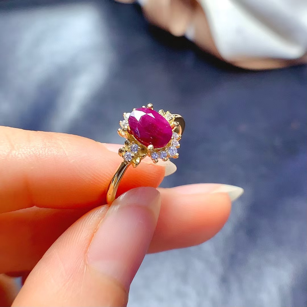 Genuine Ruby Ring with side stones 5mm*7mm 0.7ct Natural Ruby 925 Silver Jewelry July birthstone ring for women