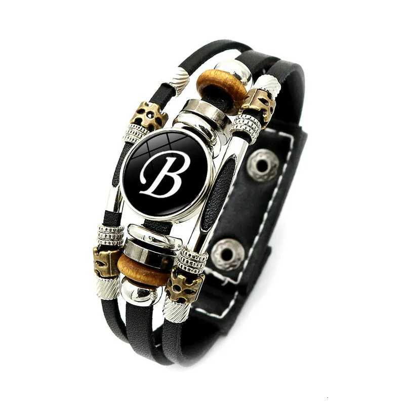 Vintage 26 Letter Leather Bracelet English Initial Glass Snap Button Bracelets For Men Women W250807