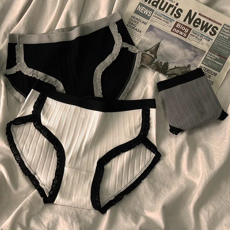 3PcsSet Cotton Panties MidWaist Womens Underwear Female Breathable Underpants Girls Solid Color Briefs Short Sexy Lingerie 250807