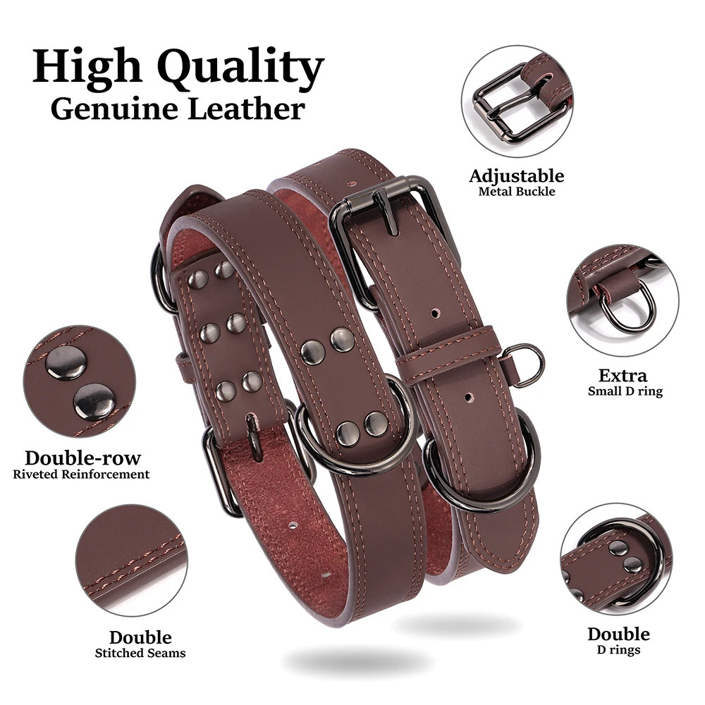 Soft Durable Real Leather Dog Collar Genuine Leather Pet Collars for Small Medium Large Dogs German shepherd Brown Black 250805