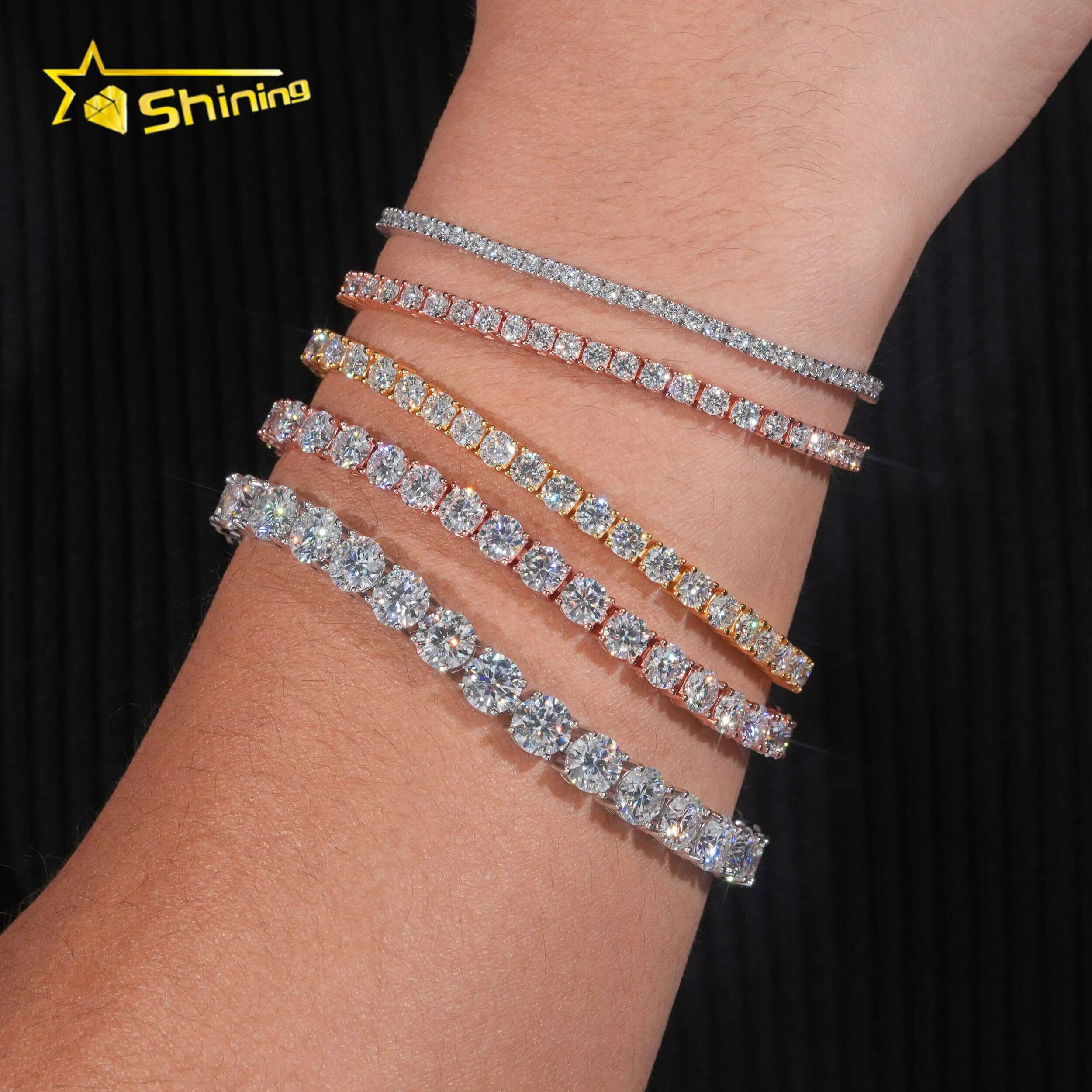 High Quality Pass Diamond Tester Hip Hop 925 Sterling Silver 2mm 3mm 4mm 5mm 6mm Moissanite Tennis Chain Bracelet