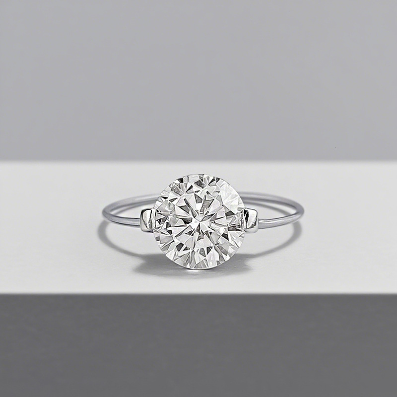 Hui Zhi Wing Jewelry New S Silver Simple Sparkling Suspension Transparent Fishing Line Ring 8.0mm Round mond