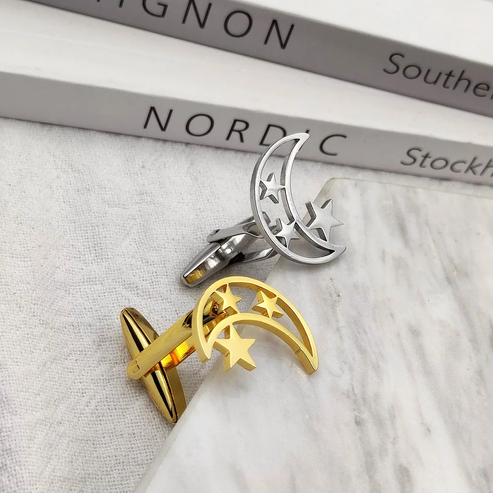 Mens Cufflinks Moon Star Cufflink Personalized Stainless Steel Jewelry French Shirt Cuff Links Groomsmen Wedding Gift Wholesale 250730