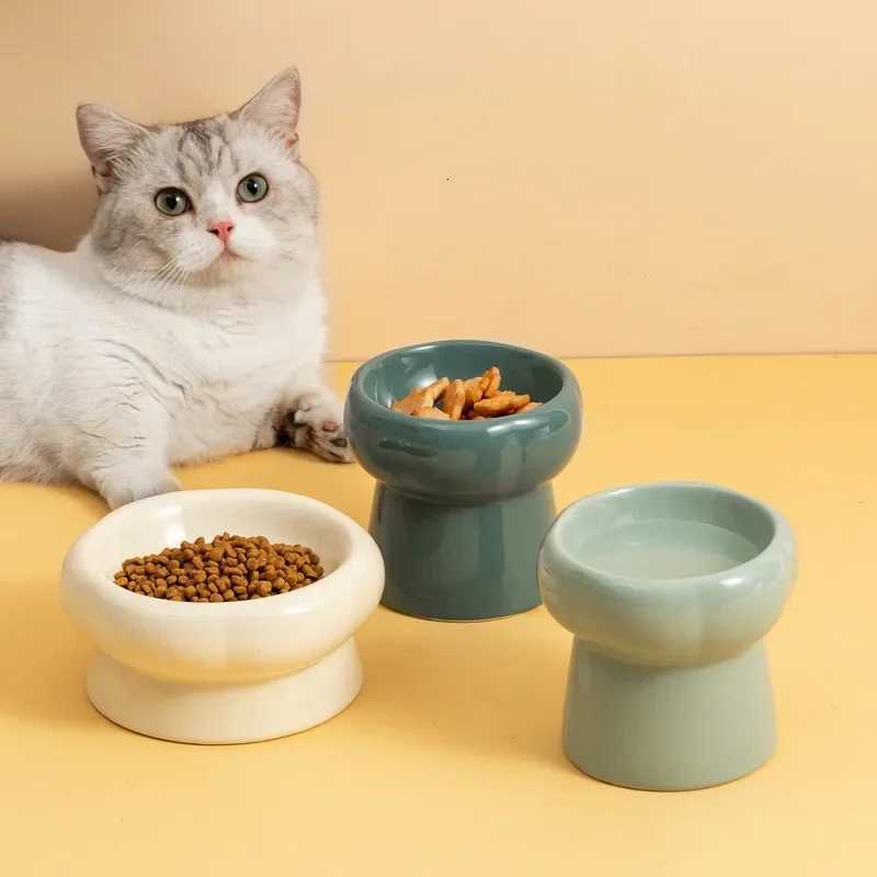 Cute Pet Bowl Cartoon Pet Feeder High-Foot Single Mouth Skidproof Ceramic Dog Cat Food Bowls Pets Drinking Feeding Container Y250806