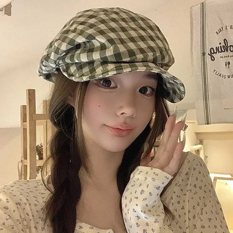 Summer Plaid Berets Women Simple Adjustable Beret Hat Outdoor Travel Octagonal C XJ250807