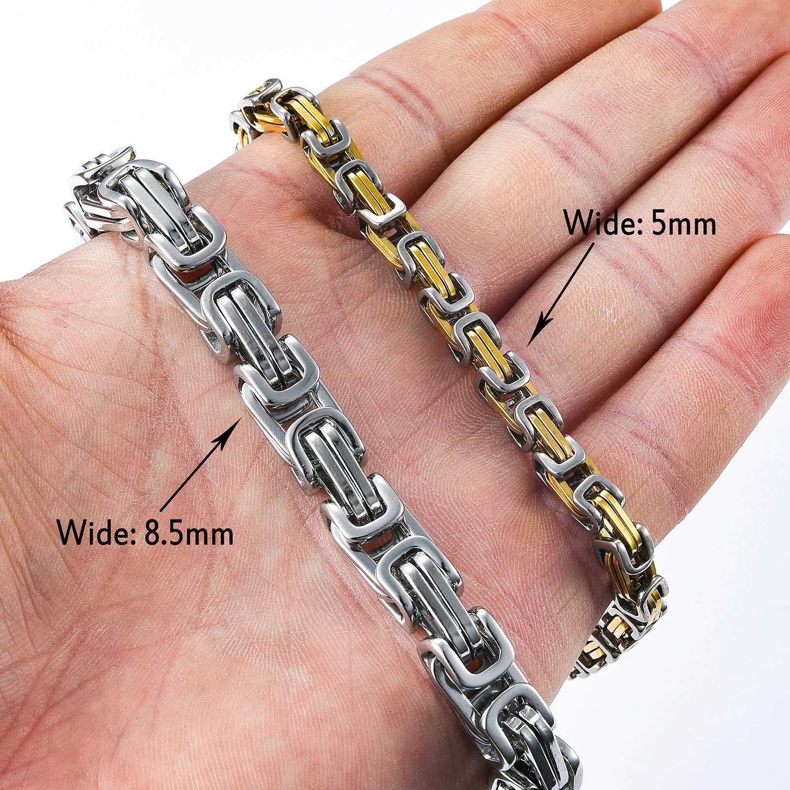 8.5mm Mens Stainless Steel Byzantine Bracelet for Men Heavy Hand Chain Male Hip Hop Rock Punk Boy Wristband Metal Jewelry Anklet W250807