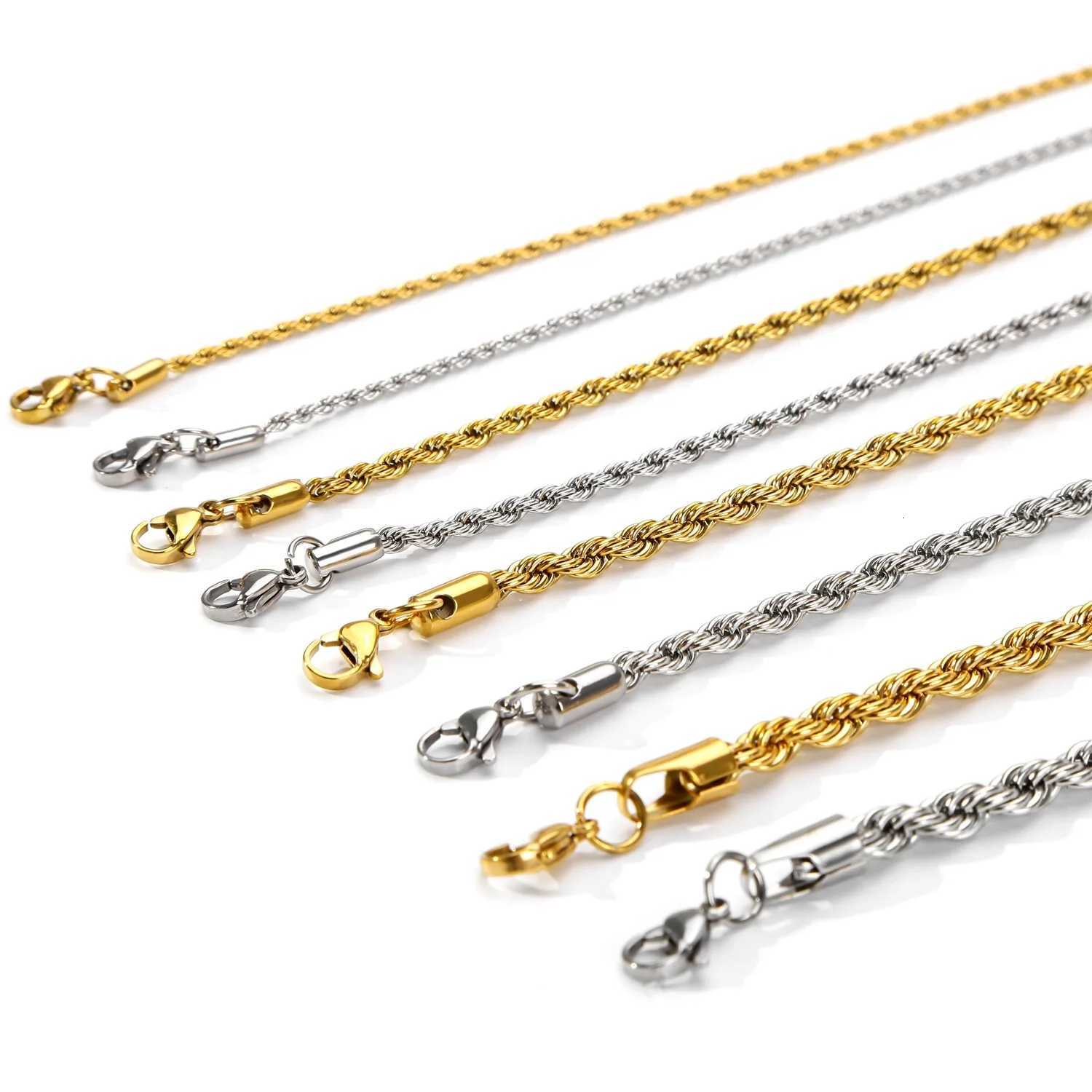 3mm Vintage Stainless Steel Twists Chain Men Bracelet 17CM Rock Gold Color Bracelet For Women Fashion Men Jewelry W250807