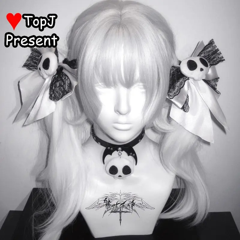 Subculture Women's Gothic Lolita Harajuku Y2K Girl fluffy Skull head Bow Christmas Gift Hairpin Clip Pins Hair accessorie choker 250730