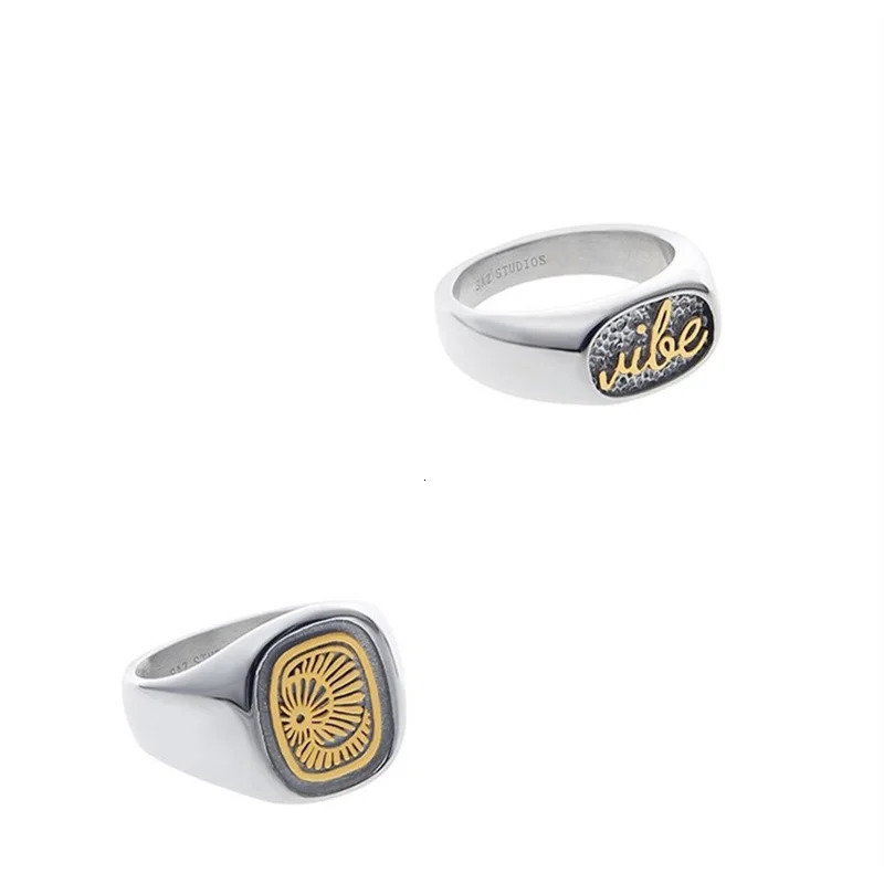 Japanese Letter Totem Steel Ring Men and Women Wearing Layered Couple Rings Niche High-end Steel Accessories 250730