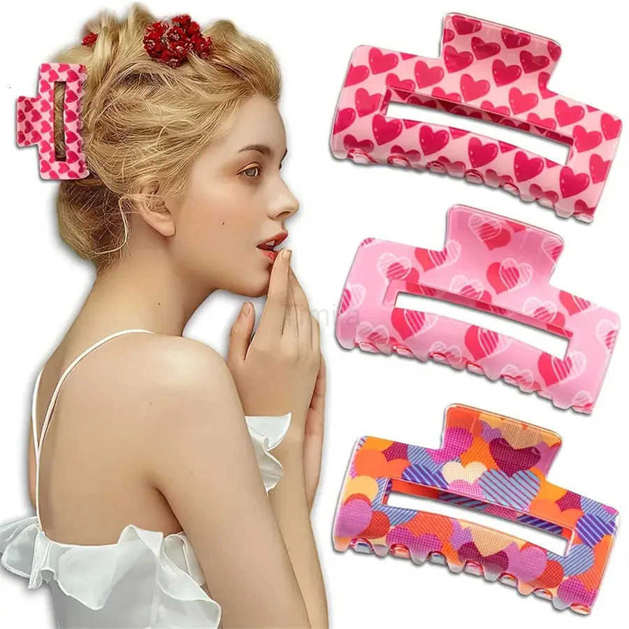 Hot-selling Fashion Rose Love Print Clip New Pink Valentines Day Atmosphere Womens Hair Clip Clip Hair Accessories U250807