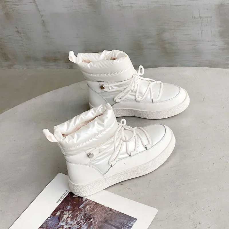 New Women Snow Boots Winter Warm Plush Ankle Boots Round Toe Lace Up Platform Short Boots Casual Waterproof Cotton Shoes XJ250807