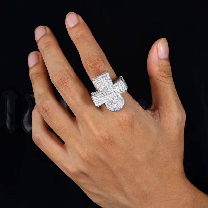 Pass Diamond Tester S925 Sterling Silver Cross Shaped Design Iced Out VVS Moissanite Men Ring and Rappers Hip Hop Jewelry