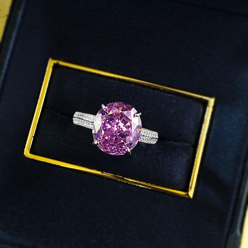 Hui Zhi Wing Jewelry Live New S Silver Luxury Inlaid High Carbon mond 10*11 Dried Rose Stone Pigeon Egg Ring