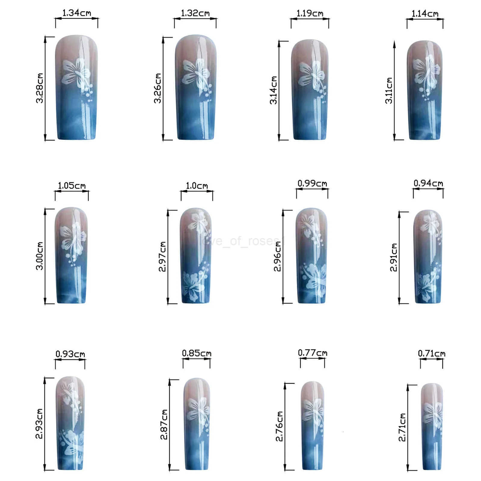 24pcs Y2K Summer Sea Blue Gradient Fake Nails with Water Ripples Designs Long Square Coffin False Nails Set Press On Nail Tips Z250807