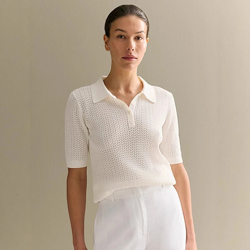 Tornova Short Sleeve Knitted T shirt Woman Summer Casual Loose Lapel Solid Ins Tops Pullover Female Sweater Outwear 250729