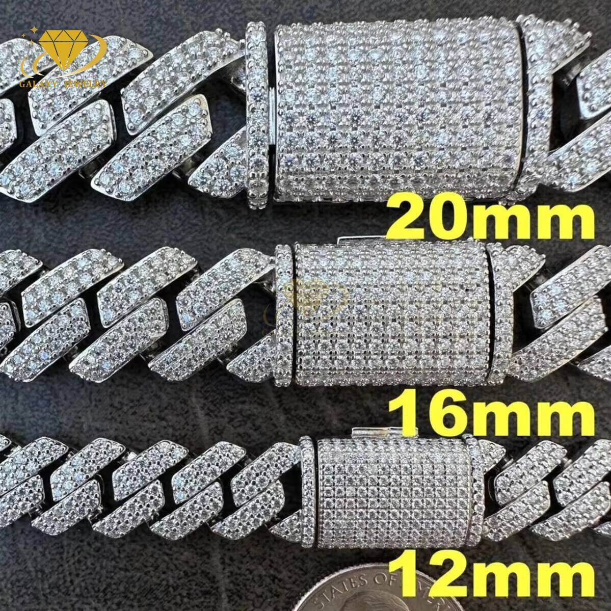 High Quality 2 Rows Prong Cuban Chain 8mm 12mm 16mm 20mm Iced Out Moissanite Cuban Bracelet Link Necklace Mens Hip Hop Jewelry