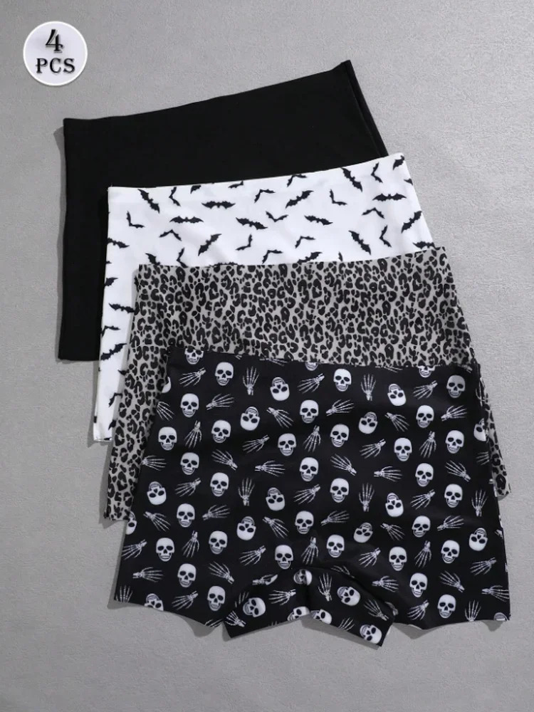 4Pcs Panties Darkness Sports Panty Seamless Boxers Underwear Halloween Female Solid Color Briefs Cozy Lingerie Intimate 250807