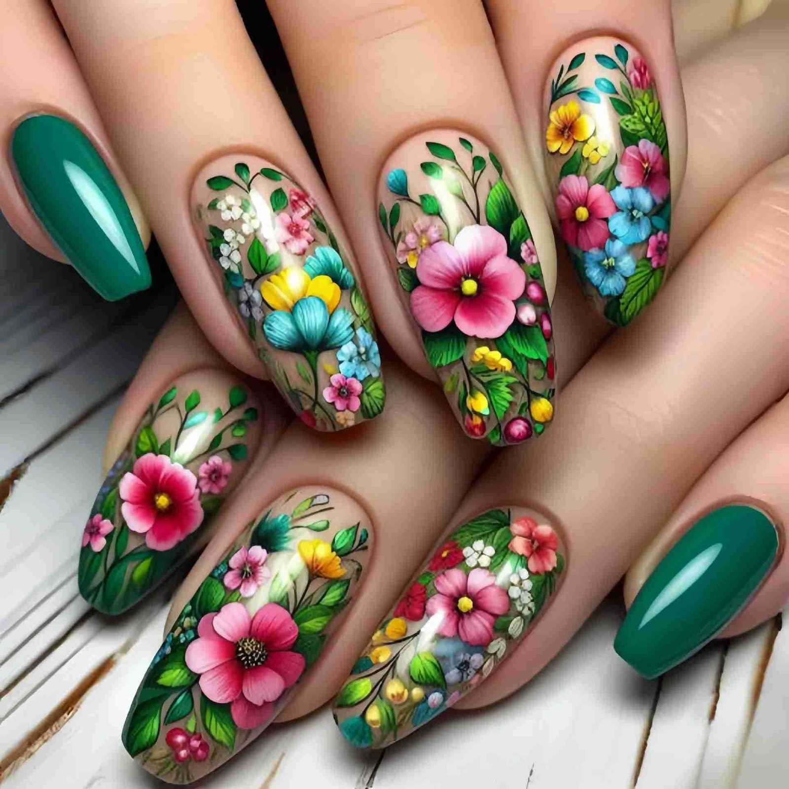 24pcs/set Short Medium Fake Nails for Spring Summer Beautiful Colorful Flowers Bees Faux Nails Tips Press on False Nail Art Z250807