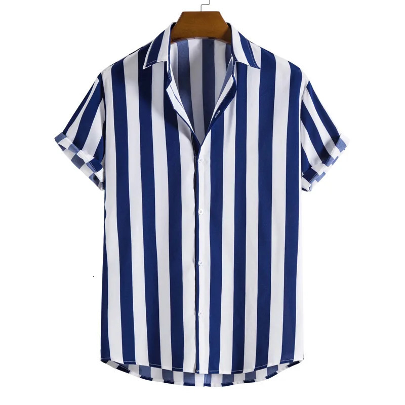 Mens Summer Fashion Striped Lapel Short Sleeve Shirt Casual Button Cardigan Suitable for Outdoor Walking 250807
