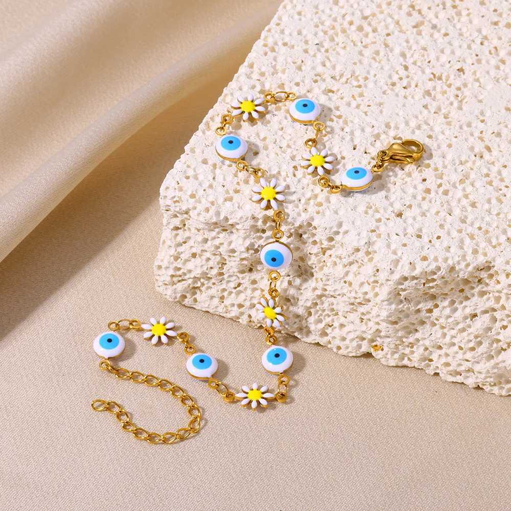 Devil Eye Anklet Colorful Flower Ankle Beads Anklets For Women Stainless Steel Jewelry New In 2024 Foot Women Y250805