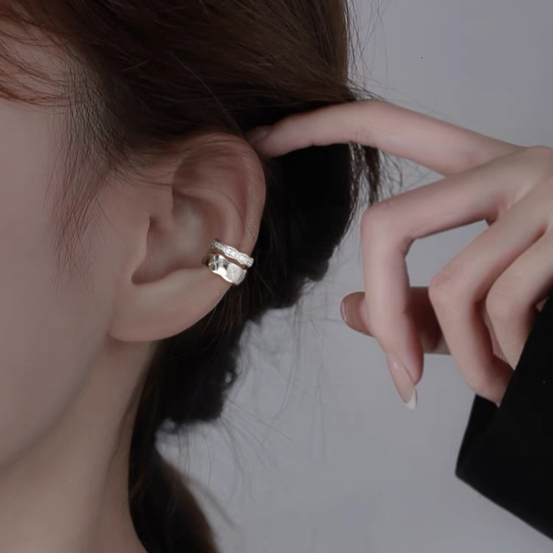 Free Shipping Designer Luxury Jewelry Internet Celebrity Same Style Women's Earrings Diamond Double Layered Zircon Non Perforated Earclip Fashion