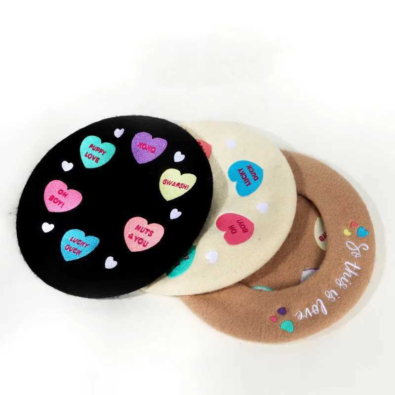 2022 Wool Beret autumn and winter embroidery fashion all-match woolen beret painter hat letter female beret hat XJ250807