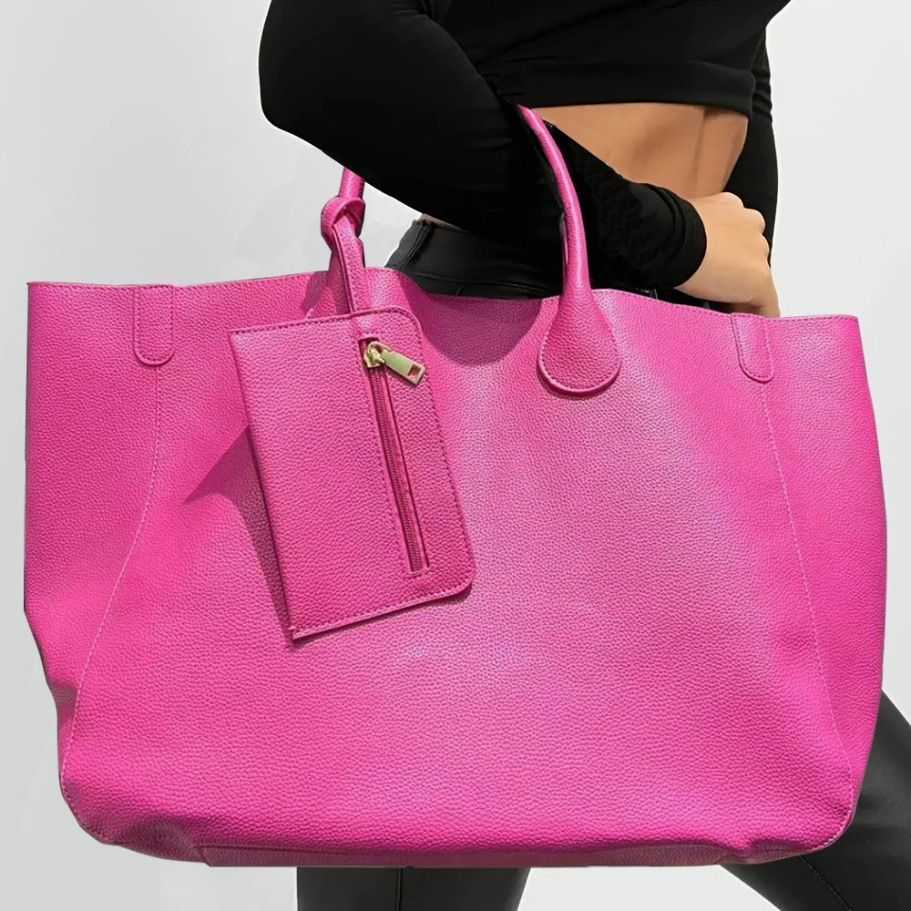 Ladies fashionable vegan leather oversized handbag with large capacity simple and versatile shopping bag 250804