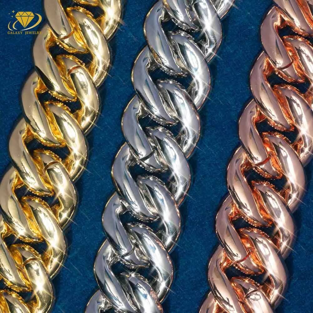 Hiphop Necklace Mossanite Jewelry 10/12/14/16/20mm 925 Silver Iced Out Gold Plated 6rows Heavy Miami Cuban Necklaces for Men