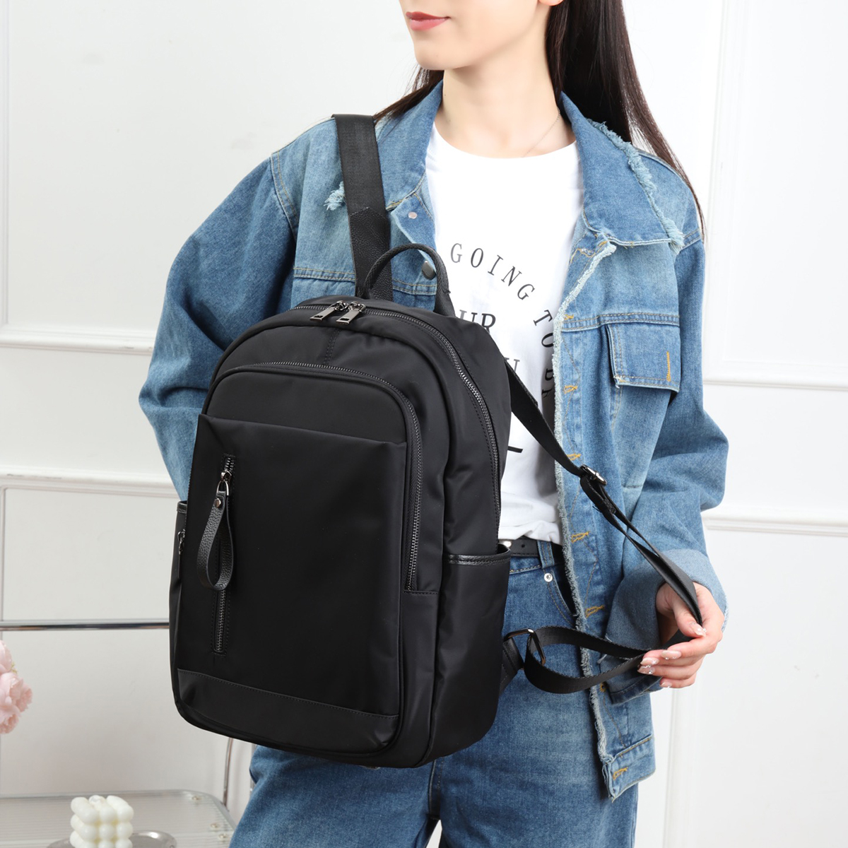 5639XL01 Waterproof Fabric Neutral Style Backpack High-capacity Paired With Cowhide Leather Lightweight and Simple Business Travel Computer Bag