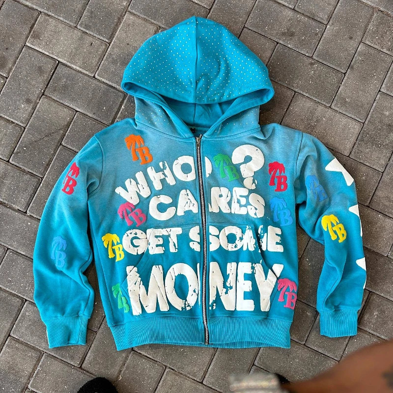 Y2K trendy letter pattern loose casual comfortable hooded zipper retro hoodie jacket top unisex 250804