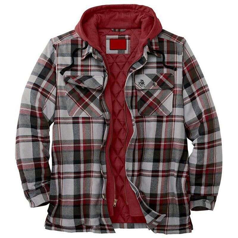 Men's Clothing Autumn And Winter Thickened Cotton Coat Plaid Long Sleeved Loose Hooded Jacket