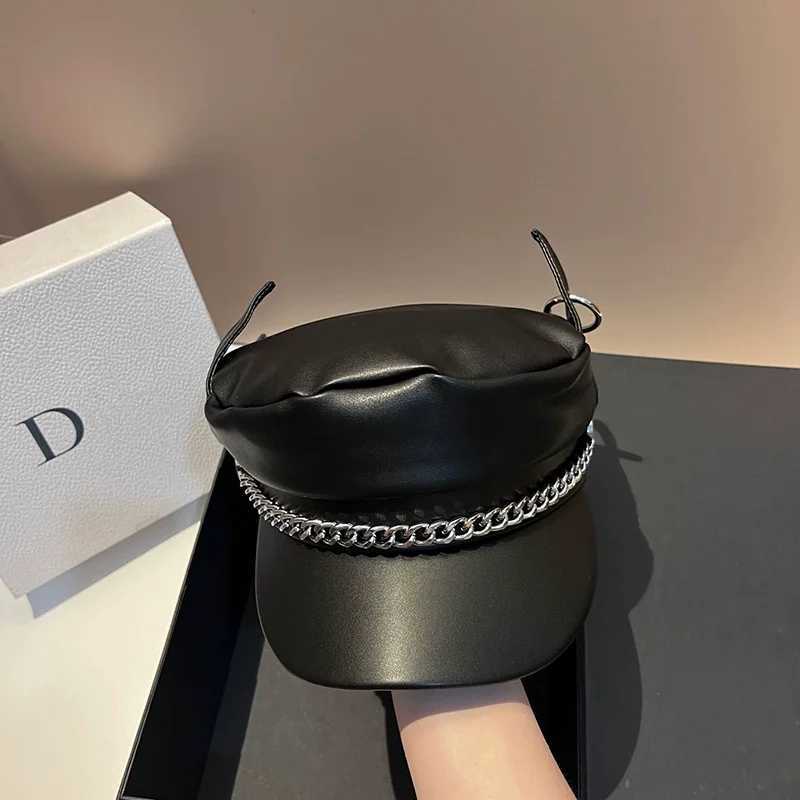 Korean Style PU Leather Horn Eared Beret Retro Duckbill Design Women Men Autumn Winter Street Fashion Personalized Newsboy Hat XJ250807