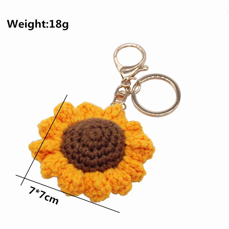 Creative Handmade Knitted Sunflower Keychain Keyring For Women Girl Cute Crocheted Flower Pendant Car Key Ring Handbag Gifts 250807