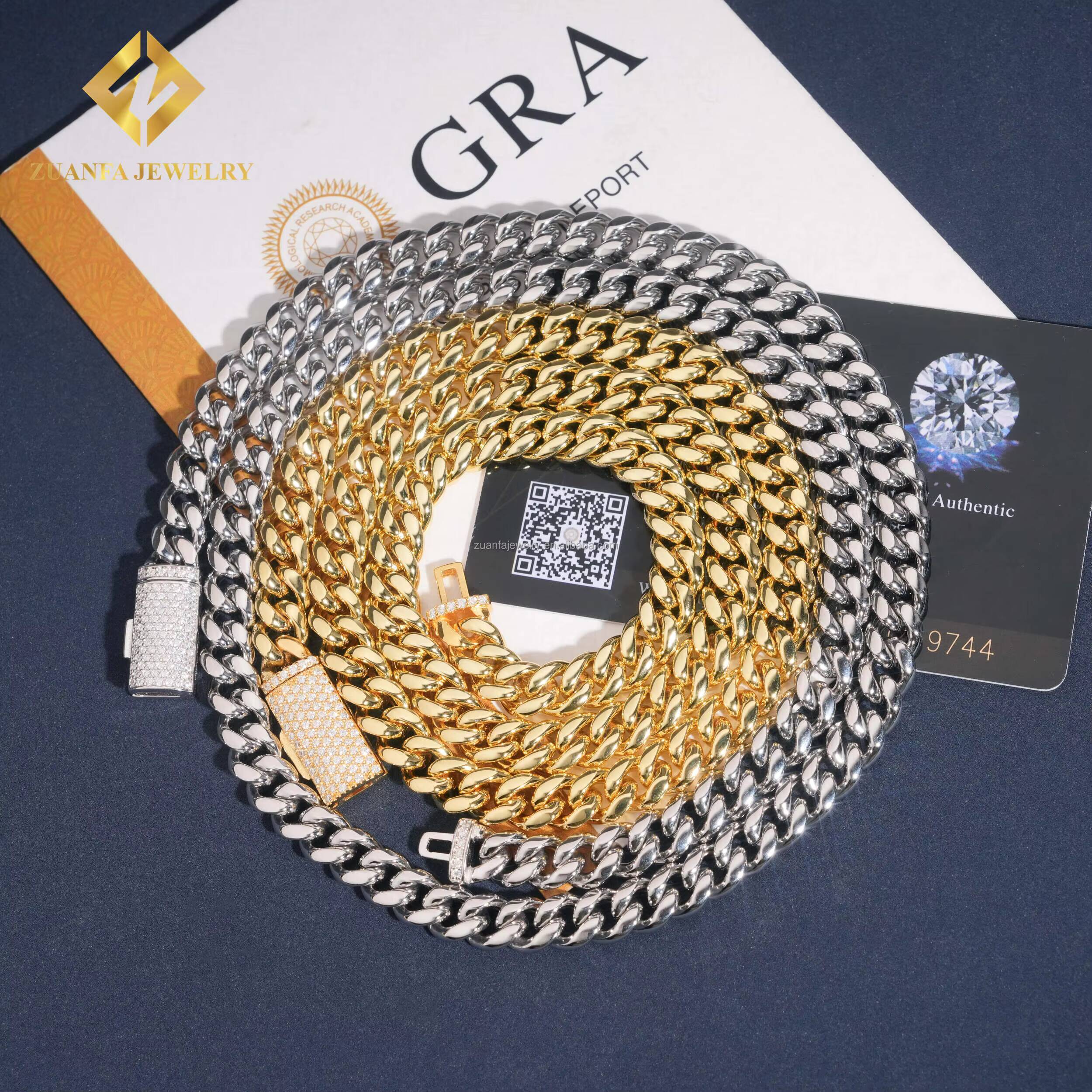 Hot Selling 8mm Iced Out Man Hip Hop Jewelry 14k Gold Plated 316L VVS1 Moissanite Diamond Miami Plain Chain Cuban Link Chain