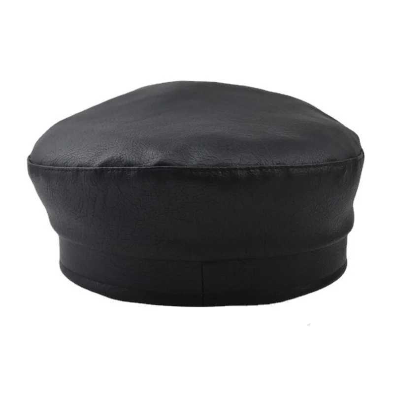 Street Fashion Side Leather Buckle Beret PU Leather Trend Duckbill Octagonal Hat Winter Outdoor Windproof and Warm Flat Top Hat XJ250807