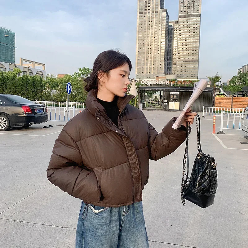 Winter Cropped Jacket Women Clothing Warm Short Puffer Jackets Lightweight Chic Stand Up Collar Student Cotton-padded Jacket 250806