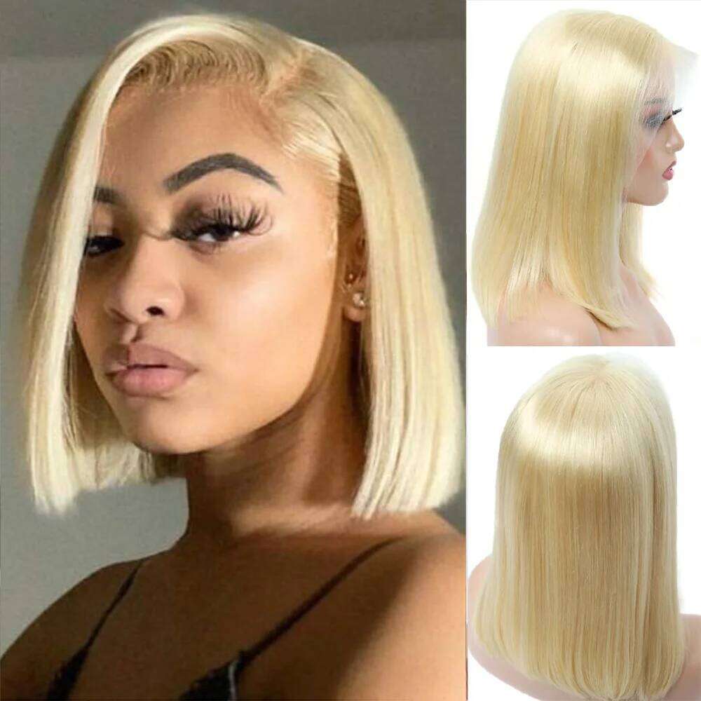 Bob 13X4 13X6 HD Lace Front Wig Human Hair 16 Inch 200% Density 613 Short Straight Blonde Wigs For Black Women
