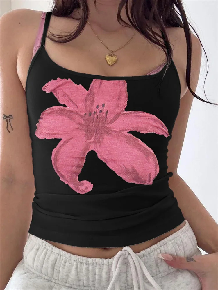 Womens Camis Sleeveless Floral Print Slim Fit Tank Top Summer Casual Crop Y2K Clothes 250807