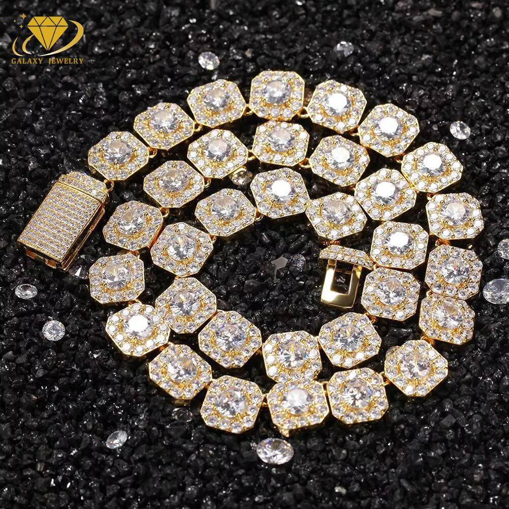 High Quality 925 Sterling Silver 10mm Moissanite Iced Out Square Clustered Tennis Chain Necklace Mens Hip Hop Jewelry