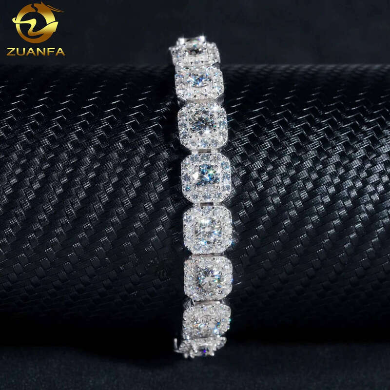 High Quality Fashion Hip Hop Sterling Sier 10mm Moissanite Cluster Tennis Chain Cuban Bracelet