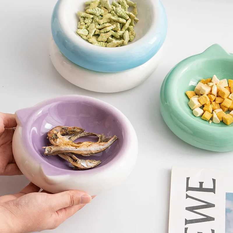 Creative Ceramic Flat Bottomed Cat Ear Shape Food Bowl Dining Plate Anti Overturning Pet Supplies Drinking Bowl Y250806