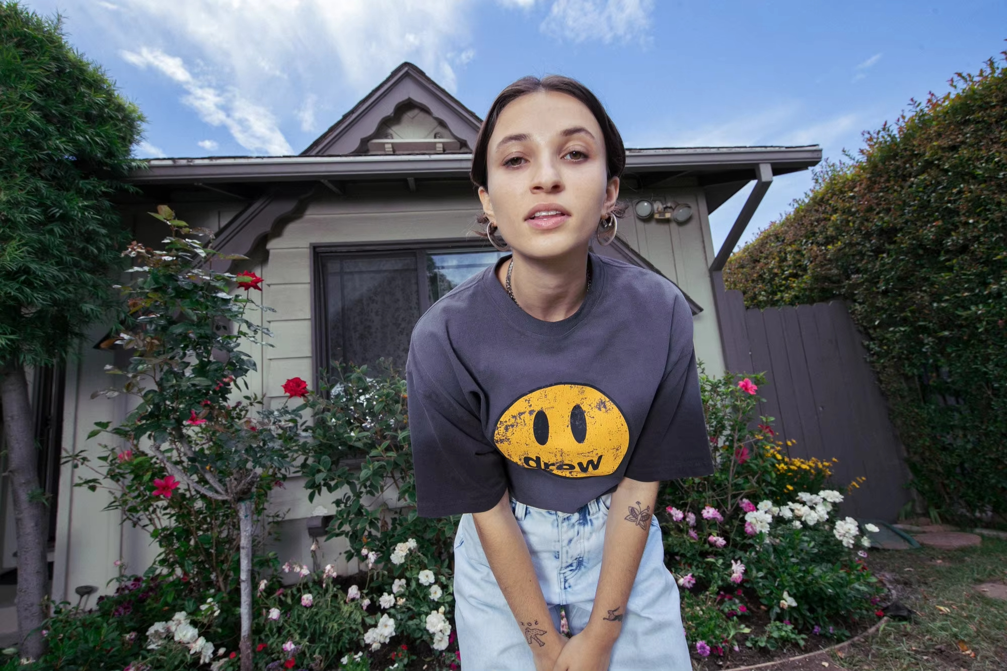 Drew House New Mens Clothing Smiley face print logo T shirt men's and women's printed loose short sleeve T-shirt