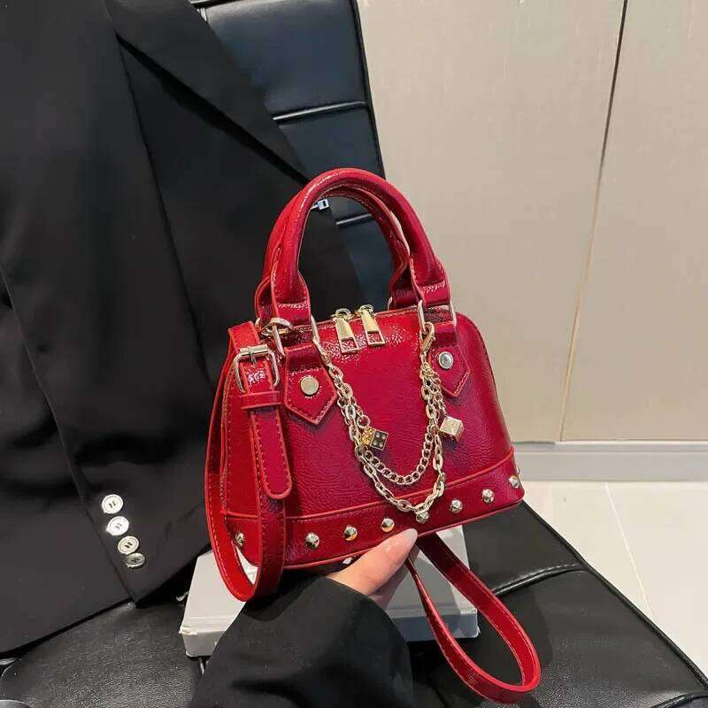 Summer Studded Shell Bag Minimalist Shoulder Crossbody Purse With Metallic Accents