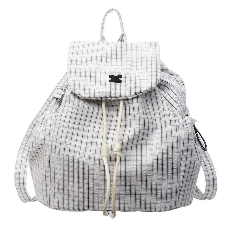 2025 Autumn New Women's Backpack Plaid fashion Korean Style Minimalist Lightweight Drawstring Large Capacity Commuting Designer