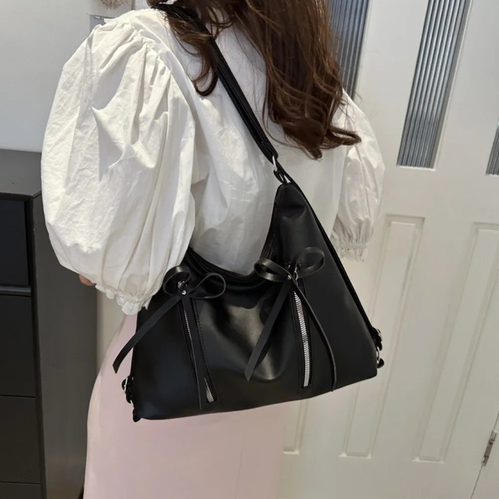 Large Capacity Shoulder Bag Casual PU Leather Tote Bag Bowknot Retro Underarm Bag Sexy Messenger Bag 250731