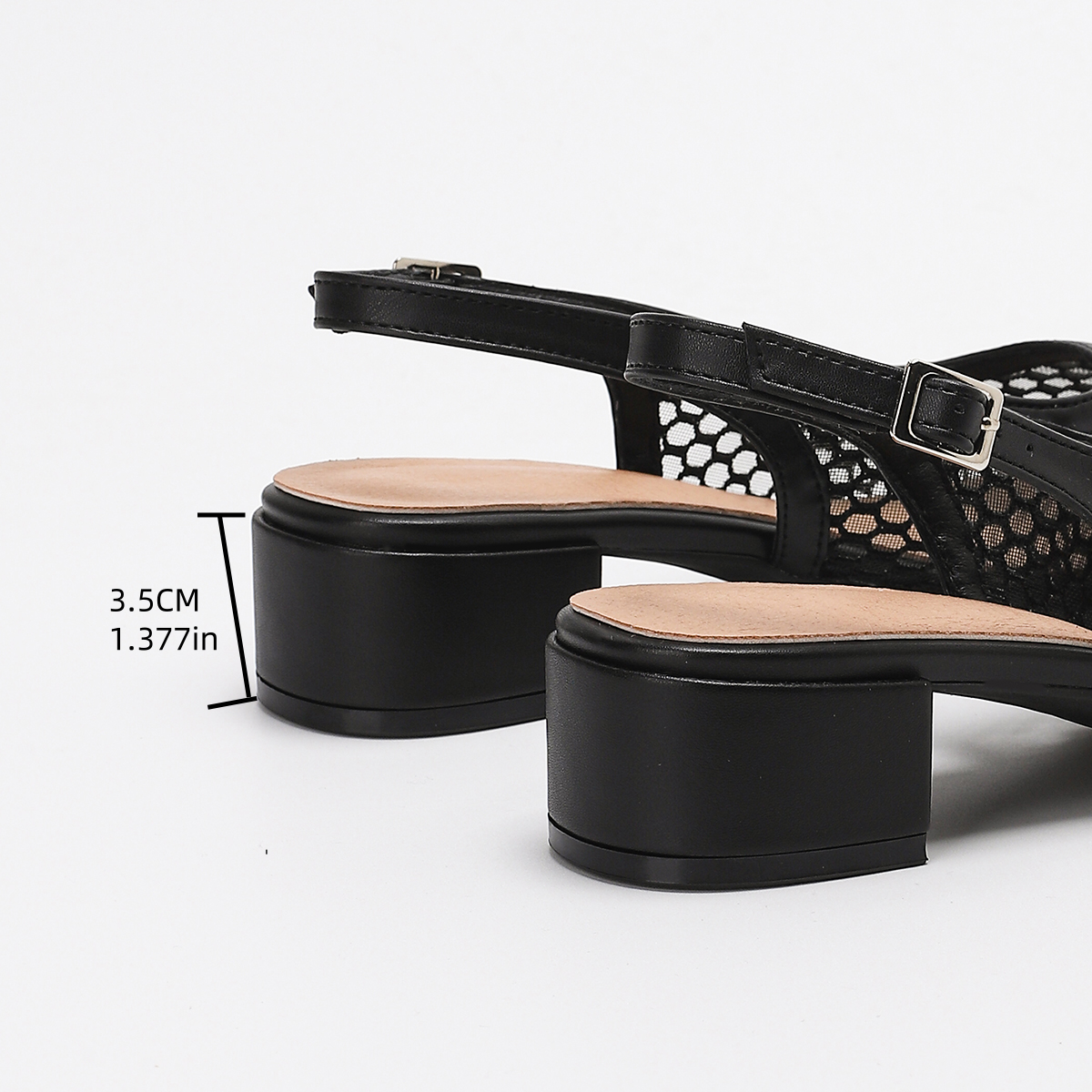 Sandals Women Shoes Stylish square toe casual party/Office buckle breathable solid color perforated mesh high heels