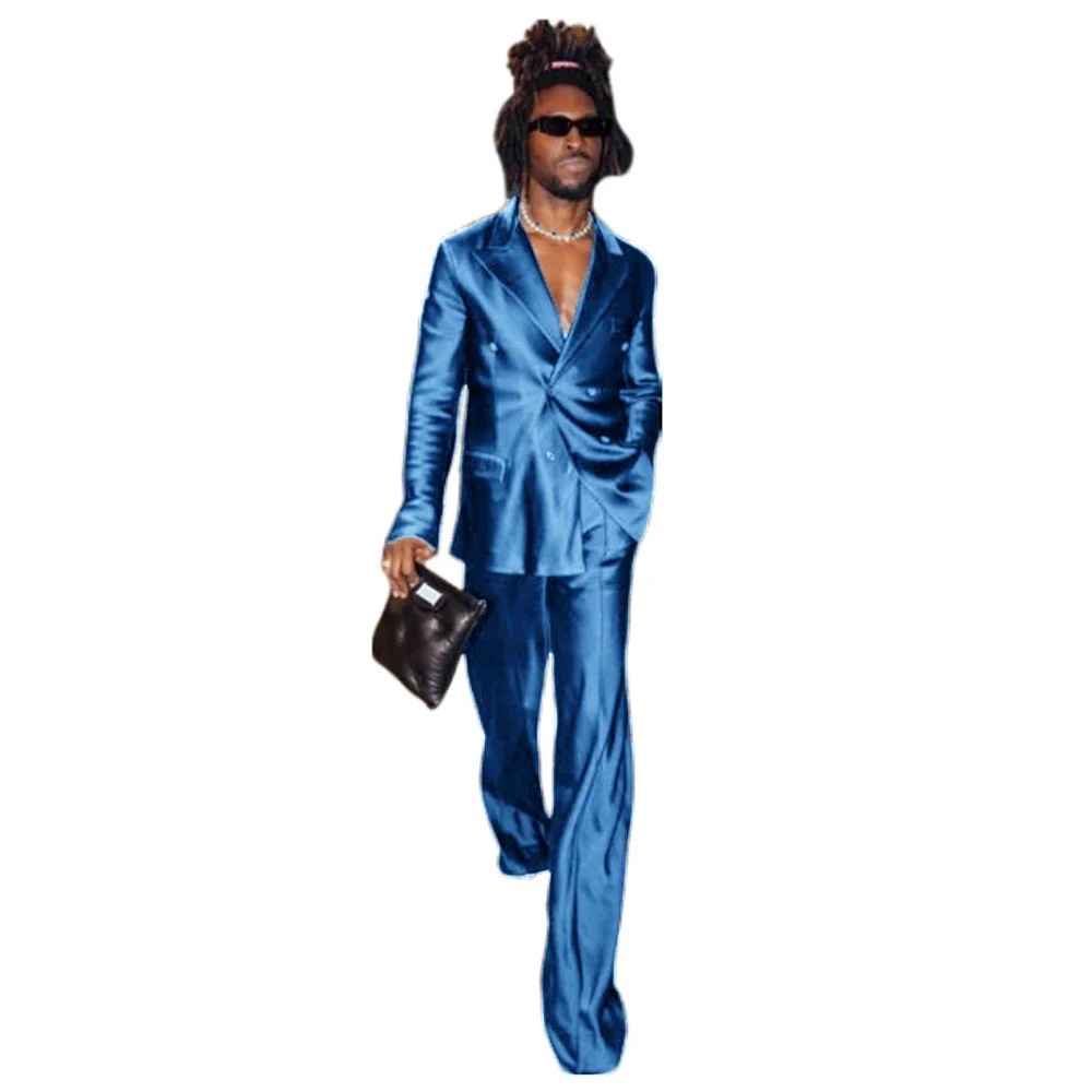 Mens Suit Satin Complete 2 Pieces Blazer Pants Costume ious Double Breasted ed Lapel Jackets Dancing Party Fashion 250807