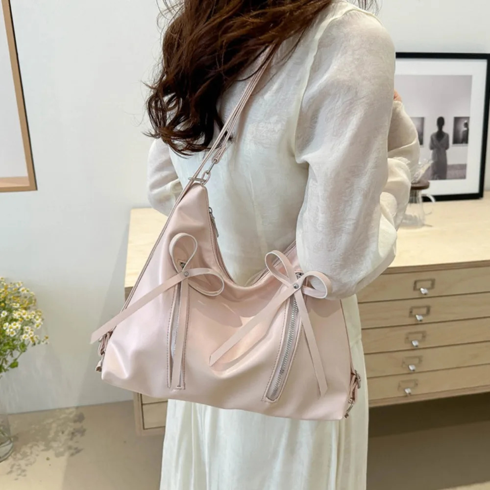 Large Capacity Shoulder Bag Casual PU Leather Tote Bag Bowknot Retro Underarm Bag Sexy Messenger Bag 250731